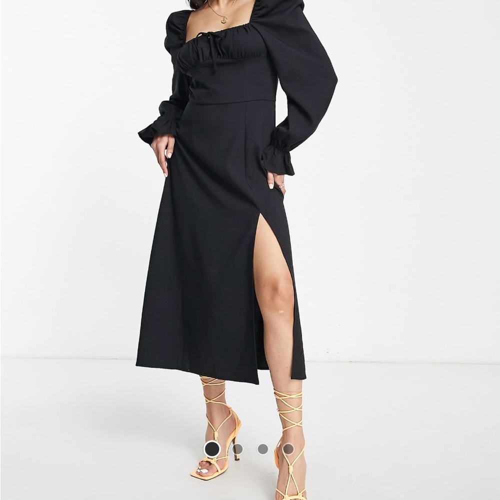 Elegant Black Long Sleeve milkmaid Dress